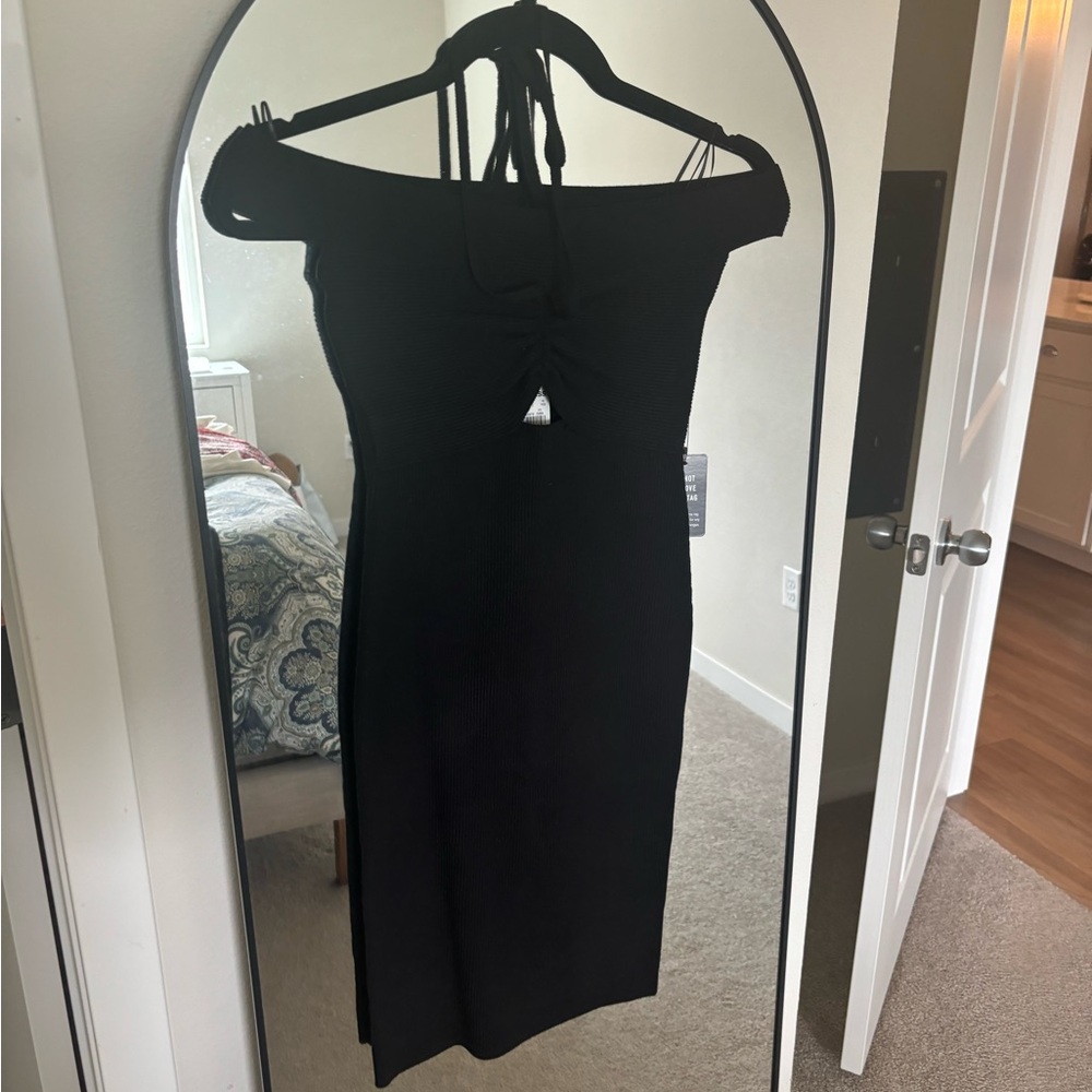 Express Black Off-Shoulder Halter Knit Mini Dress